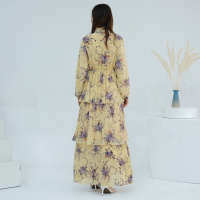 Accessoires de vêtements musulmans traditionnels nouveau modeste imprimé fleuri à volants à manches longues Maxi Hijab robe Abaya fête décontracté été