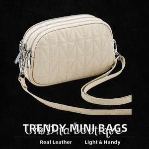 Mini sac de messager en cuir véritable de créateur dernier cri pour femmes pochette de téléphone portable à fermeture éclair avec broderie style tendance - Product Image 3