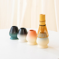 Astief Ensemble de bol à thé Chawan en céramique artisanale à dégradé de couleurs et support pour fouet à matcha avec bec verseur