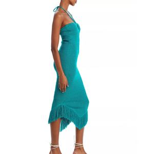 Vestido Midi de Algodón con Flecos Azules, Vestido Casual de Verano para Mujer, Elegante, Personalizado, Vestidos de Punto para Mujer - Product Image 4