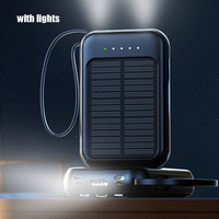 Batterie Externe Solaire 10000mAh 20000mAh Chargeur de Téléphone Portable avec 3 Câbles Intégrés Lumière LED Équipement de Survie d'Urgence en Plein Air