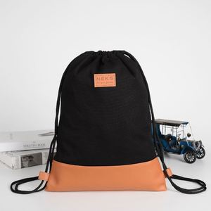 Sac à dos écologique à cordon de serrage en toile de coton décontracté avec base en tissu imitation bois pour le shopping, les voyages et la gym - Product Image 5