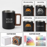 Mug à café et bière isotherme à double paroi en acier inoxydable 304 de 8 oz avec logo personnalisé et poignée en bois pour le camping et les voyages