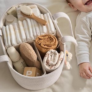Cesta de Almacenamiento para Ropa de Bebé con Asa, Organizador de Pañales, Organizador de Pañales de Cuerda de Algodón Hecho a Mano - Product Image 2