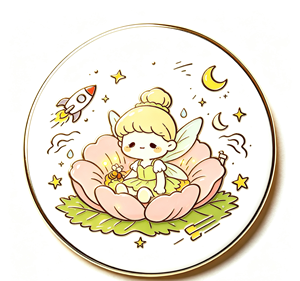 Pin Redondo de Metal Esmaltado con Ilustración de Hada, Insignia Dorada con Diseño Floral y Espacial de Dibujos Animados, Decoración para Regalo - Product Image 1