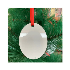 2025 bán hàng nóng hai mặt nhôm đồ trang trí Giáng sinh khoảng trống nhuộm thăng hoa kim loại trang trí hình bầu dục hình với ruy băng màu Đỏ - Product Image 6