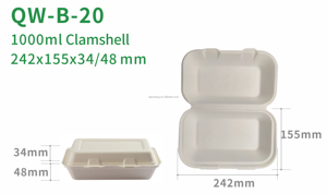 Wadah makan siang Bagasse sekali pakai 1000ml, wadah makan siang ramah lingkungan, minyak & air tahan Biodegradable dan dapat terurai - Product Image 2