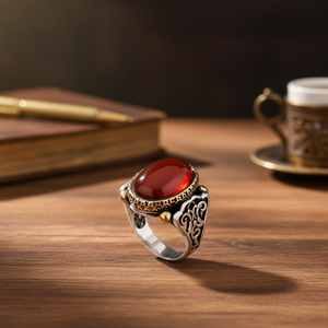 Red Agate Oval Shape Gemstone Authentic <b>Men</b> <b>Ring</b> Turkish Wholesale Handmade 925 Sterling Silver - Product Image 3