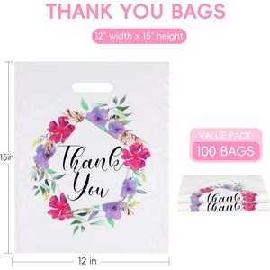 Thank You <b>Bags</b> 12x15 100 Pcs Large Plastic Shopping <b>Bags</b> With Handles For Wedding <b>Small</b> Business Gift Packaging - Product Image 3