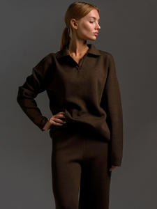 2026 Women's <b>Knit</b> <b>Sets</b> Lounge wear Autumn Winter Polo Collar <b>Knitted</b> Pullover Trousers Women Sweater <b>Set</b> - Product Image 2