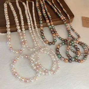 2023 new fashion jewelry wholesale French retro multicolor pearl necklace bracelet set