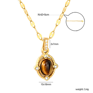 ASON WHOLESALE Collar con Colgante de Acero Inoxidable Chapado en Oro de 18K con Ojo de Tigre y Perla de Imitación para Mujer - Product Image 4