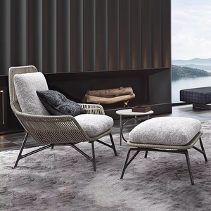 Ensemble de canapés d'extérieur modernes <span class=keywords><strong>en</strong></span> aluminium, tressés <span class=keywords><strong>en</strong></span> corde, imperméables, avec ottoman assorti, personnalisation bicolore, ergonomique et confortable - Product Image 3