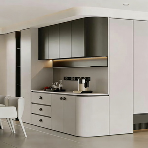 Armoire de rangement pour ustensiles de salle à manger en bois massif en forme de L personnalisée avec étagères ouvertes et grands tiroirs Design moderne - Product Image 2