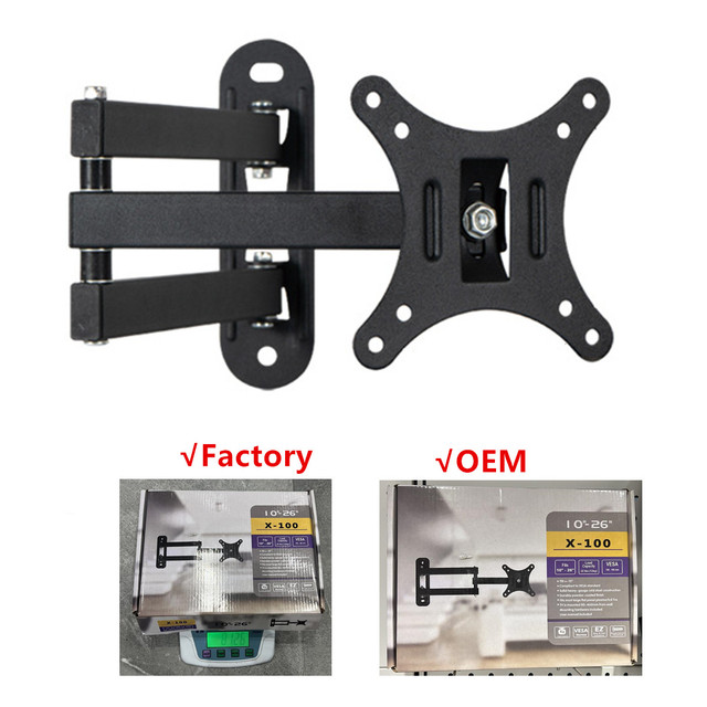X-100 Wall TV Mount Small Size 10''-26'' Vesa 100X100mm LCD Adjustable Swivel Tilt Mount TV Bracket