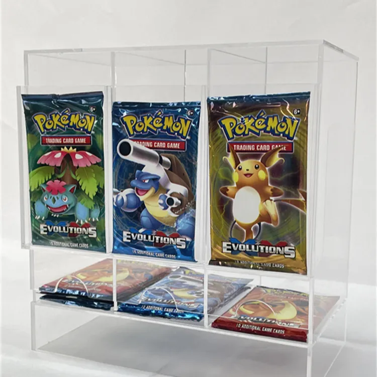 Ranura de 3 compartimentos personalizada, dispensador de tarjetas Pokemon de carga trasera, transparente, Acrílico