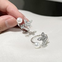 Кольцо с двойной бабочкой из стерлингового серебра с культивированным пресноводным жемчугом из Чжэцзян Чжуцзи, роскошное минималистичное женское украшение