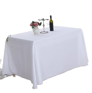 Nappe de table blanche rectangle à motif carré et rond tissé durable avec logo pour banquets de mariage et nappe de mariage à usage domestique - Product Image 1