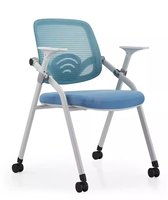 Chaise de formation au design moderne, en tissu, avec roulettes en PP, chaise de bureau en maille, pliable, réglable en hauteur, dossier ouvert