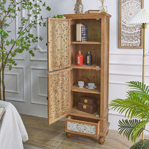 Buffet de style farmhouse pour cuisine et salle à manger, avec portes sculptées blanches en bois massif, armoire de rangement haute avec tiroirs, idéal pour hôtel - Product Image 4