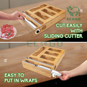 6 en 1 bambou Ziplock sac organisateur de stockage feuille d'aluminium bambou Ziplock sac organisateur Wrap distributeur avec Cutter avec Cutter - Product Image 4
