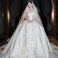 Robe de mariée élégante en satin ivoire Lsjj151, avec appliques florales drapées, robe de bal à lacets dans le dos, longue traîne, Jancember