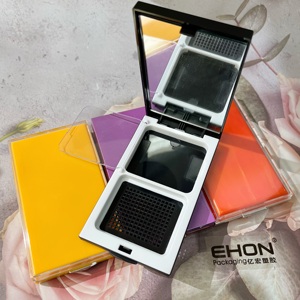 Luxury Matte Black Rectangle Portable ABS Plastic Custom <b>Empty</b> Pressed Powder Packaging Case with Puff for Cosmetic - Product Image 4