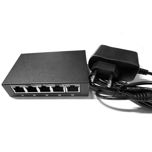 1000Mbps 5 Port Full Gigabit Uplink EU/UK/US Plug Power Adapter Ethernet Switch 5V Switch 4 Port Unmanaged Metal Network Switch
