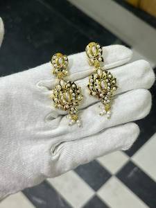 Conjunto de Collar Clásico Indio de Novia con Perlas Imitación Rodio y Jadau, Venta al por Mayor, Estilo Kundan Polki, para Bodas y Fiestas Indias - Product Image 4