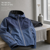Veste Homme Personnalisée Bicolore en Polyester avec Capuche, Fermeture Éclair Intégrale, Poches Poitrine et Manches Zippées, Noir et Bleu Marine, Vente en Gros Usine