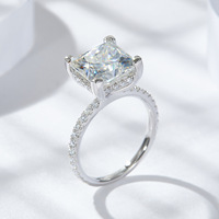 Grande bague en moissanite carat bijoux de mariage en argent 925 carré coupe princesse Moissanite bagues de mariage en argent pour femmes