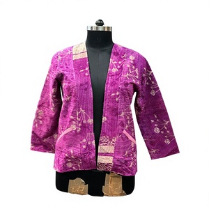 <span class=keywords><strong>Giacca</strong></span> <span class=keywords><strong>Lunga</strong></span> Kantha Floreale Magenta Aperta sul Davanti 100% Cotone Traspirante Stampa Floreale <span class=keywords><strong>Fucsia</strong></span> Primavera Estate - Product Image 2