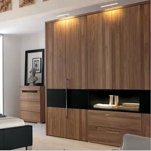 Sunmica Sliding Mirror 6Door Shaker Teak Designs Bedroom Furniture Wardrobes Wooden Good Quality Custom Storage Clothing