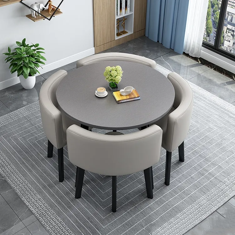 Grosir Set meja makan 4 kursi mode kayu marmer Modern untuk furnitur rumah-furnitur ruang makan