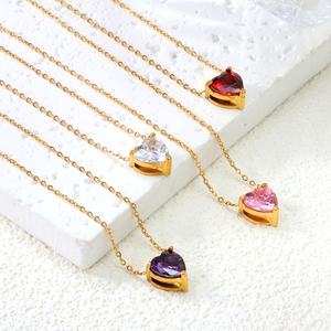 Collier pendentif cœur coloré en acier inoxydable plaqué or PVD, bijoux de la Saint-Valentin avec breloques diamantées, inaltérable, pour femme - Product Image 5