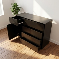 Commode à 4 tiroirs sur mesure, finition haute brillance, solution de rangement pour salon et chambre à coucher