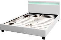 Lit plateforme double moderne et simple en similicuir blanc et noir avec LED intégrées dans la tête de lit