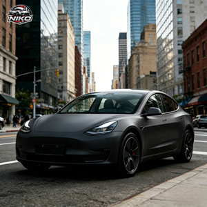 Vinilo autoadhesivo para coches NIKO, PVC/PET brillante, color negro, PPF sin burbujas de aire, película protectora que cambia de color. - Product Image 1