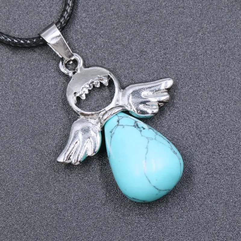 2024 Angel Wings Natural Stones Drop Pendants Crystal Quartz Fairy Angels Pendant for DIY Necklaces Women Girls Jewelry Gifts