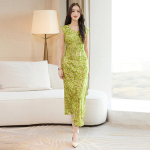 Floral Sleeveless Dress V-Neck Mid Length Breathable Summer Style - Product Image 1