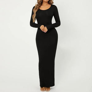 F230159 özel Logo kadın giyim Casual güz katı renkli kurşun kalem Maxi elbise uzun kollu Bodycon zarif bayanlar parti elbise - Product Image 3