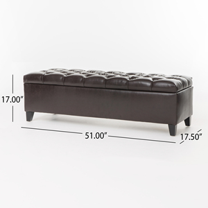 Modern Dark Brown Faux Leather Tufted Convertible Storage Ottoman Bench for Living Room Bedroom Entryway-Bedroom Furniture - Product Image 2