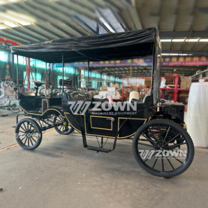 Voiture de tourisme électrique vintage noire et or avec auvent entièrement noir pour mariage, manoir et balade panoramique - Product Image 6