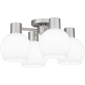 Luminaire de plafond semi-suspendu moderne minimaliste en forme de globe, en verre opale et nickel brossé |   Éclairage élégant pour couloir d'hôtel et bureau - Product Image 1