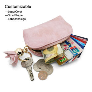 Mini Pochette Portatrucchi Retrò Personalizzata in Pelle Scamosciata Satinata con Portachiavi Borsa per Makeup con Logo Organizer per Cosmetici Portamonete Rosa - Product Image 1