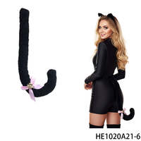 PESENAR Queue de chat en peluche noire avec nœud et cloche rose-Accessoire mignon pour cosplay de chat et costumes à thème félin