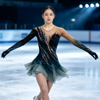 Robe de patinage artistique en spandex/nylon avec dégradé noir et bleu sarcelle et strass, dos profondement ouvert, pour filles et enfants, performance de danse sur glace