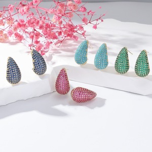 Fashion Teardrop Stud Earrings Micro Pave Zirconia <b>Pink</b> Sky Blue Navy Green Women's Jewelry Gift Spring 2024 Yiwu - Product Image 1