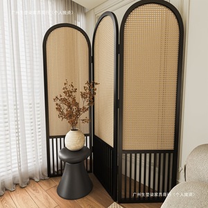 Rattan <b>Screen</b> Folding Room Divider Chinese Style Solid Wood Movable Partition for Living Room Home Entrance - Product Image 2