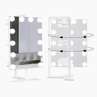 Smart Large Square LED Lighted Magnifying Glass Desktop Cosmetics Mirror with Metal Frame & Glass